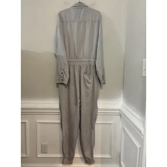 Faherty Arlie Day Jumpsuit in Stone Womens XL Romper Tie Waist Joffer Leg Collar